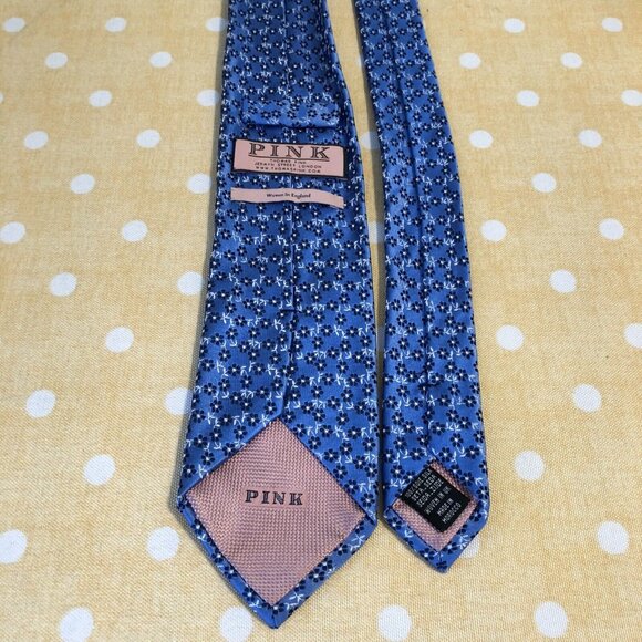 SOLD MENS THOMAS PINK TIE 100% SILK MADE IN Morocco 3.25” Blue Floral - Picture 5 of 8